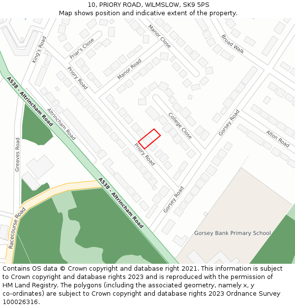 10, PRIORY ROAD, WILMSLOW, SK9 5PS: Location map and indicative extent of plot
