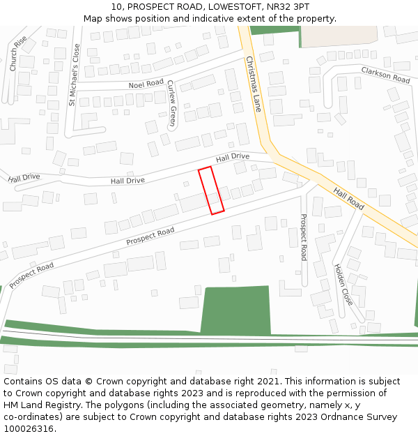 10, PROSPECT ROAD, LOWESTOFT, NR32 3PT: Location map and indicative extent of plot