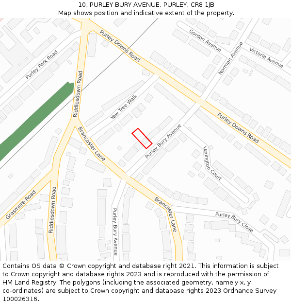 10, PURLEY BURY AVENUE, PURLEY, CR8 1JB: Location map and indicative extent of plot
