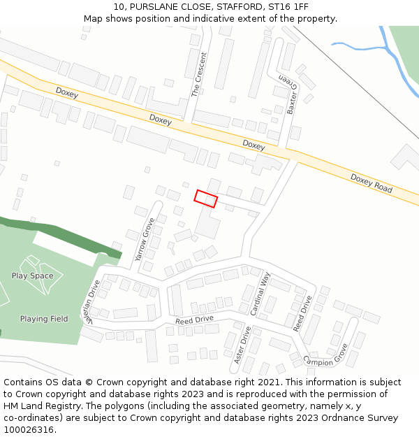 10, PURSLANE CLOSE, STAFFORD, ST16 1FF: Location map and indicative extent of plot
