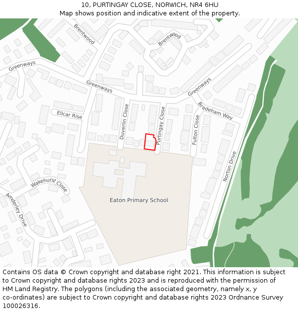 10, PURTINGAY CLOSE, NORWICH, NR4 6HU: Location map and indicative extent of plot