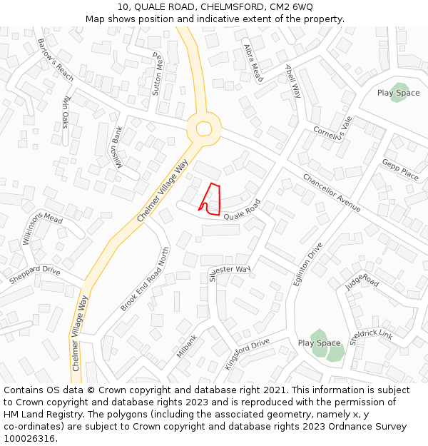 10, QUALE ROAD, CHELMSFORD, CM2 6WQ: Location map and indicative extent of plot