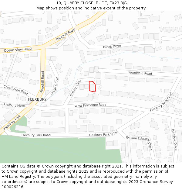 10, QUARRY CLOSE, BUDE, EX23 8JG: Location map and indicative extent of plot