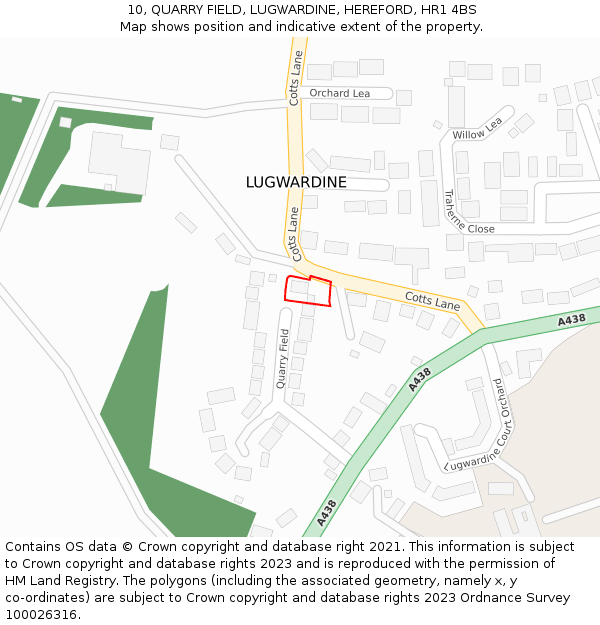 10, QUARRY FIELD, LUGWARDINE, HEREFORD, HR1 4BS: Location map and indicative extent of plot