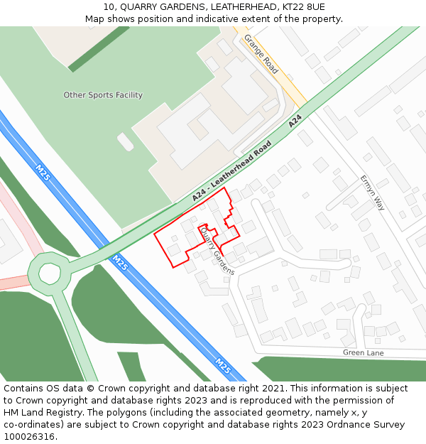 10, QUARRY GARDENS, LEATHERHEAD, KT22 8UE: Location map and indicative extent of plot