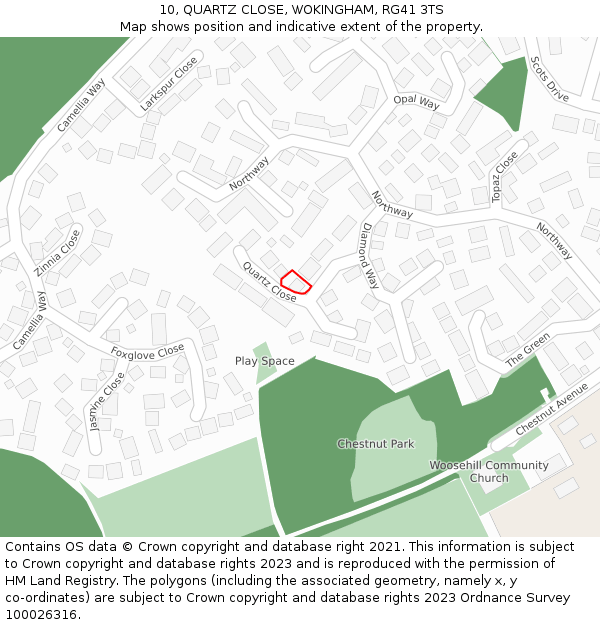 10, QUARTZ CLOSE, WOKINGHAM, RG41 3TS: Location map and indicative extent of plot