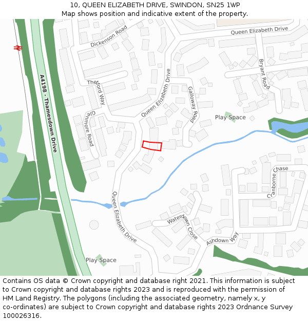 10, QUEEN ELIZABETH DRIVE, SWINDON, SN25 1WP: Location map and indicative extent of plot