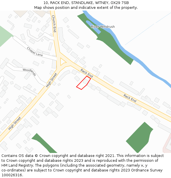 10, RACK END, STANDLAKE, WITNEY, OX29 7SB: Location map and indicative extent of plot