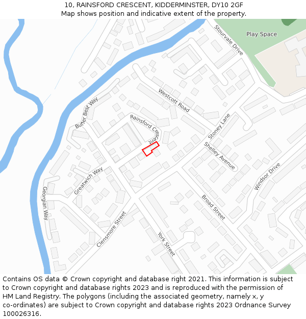 10, RAINSFORD CRESCENT, KIDDERMINSTER, DY10 2GF: Location map and indicative extent of plot