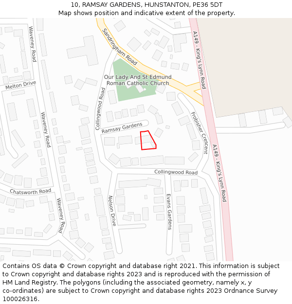 10, RAMSAY GARDENS, HUNSTANTON, PE36 5DT: Location map and indicative extent of plot
