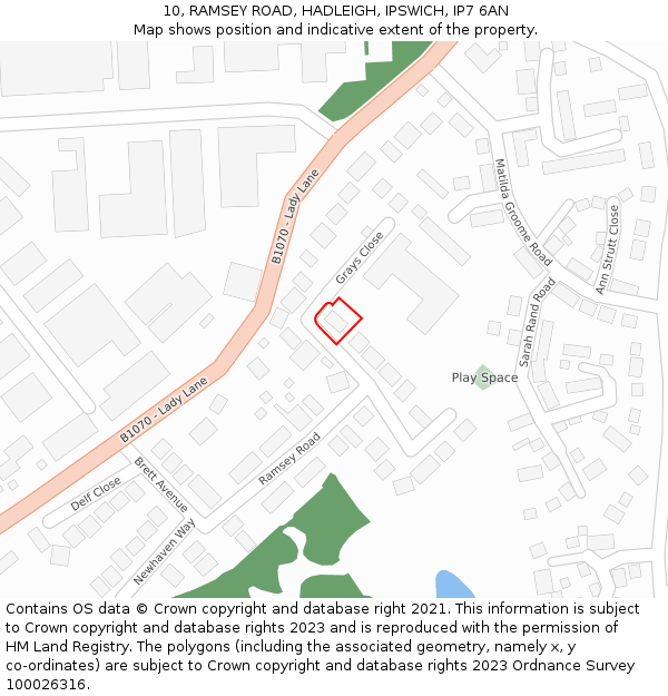 10, RAMSEY ROAD, HADLEIGH, IPSWICH, IP7 6AN: Location map and indicative extent of plot