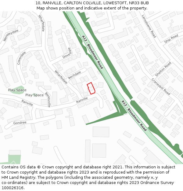 10, RANVILLE, CARLTON COLVILLE, LOWESTOFT, NR33 8UB: Location map and indicative extent of plot