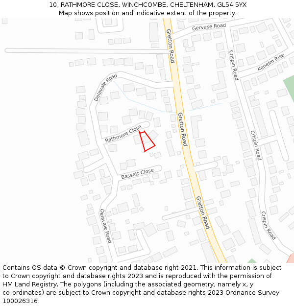 10, RATHMORE CLOSE, WINCHCOMBE, CHELTENHAM, GL54 5YX: Location map and indicative extent of plot