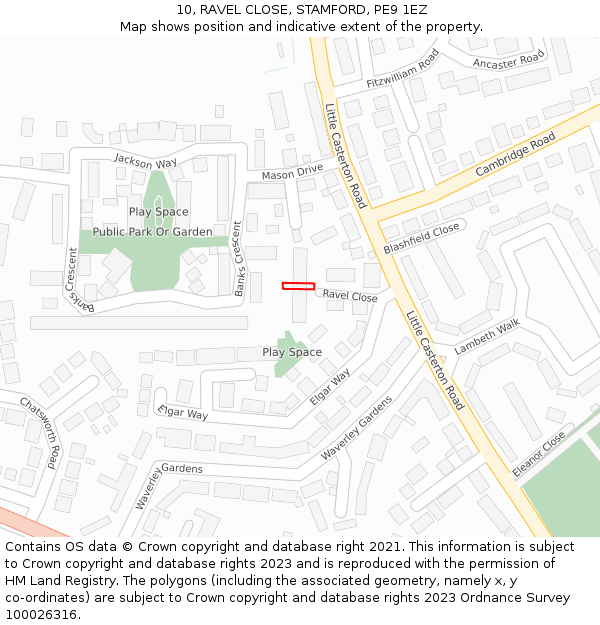 10, RAVEL CLOSE, STAMFORD, PE9 1EZ: Location map and indicative extent of plot