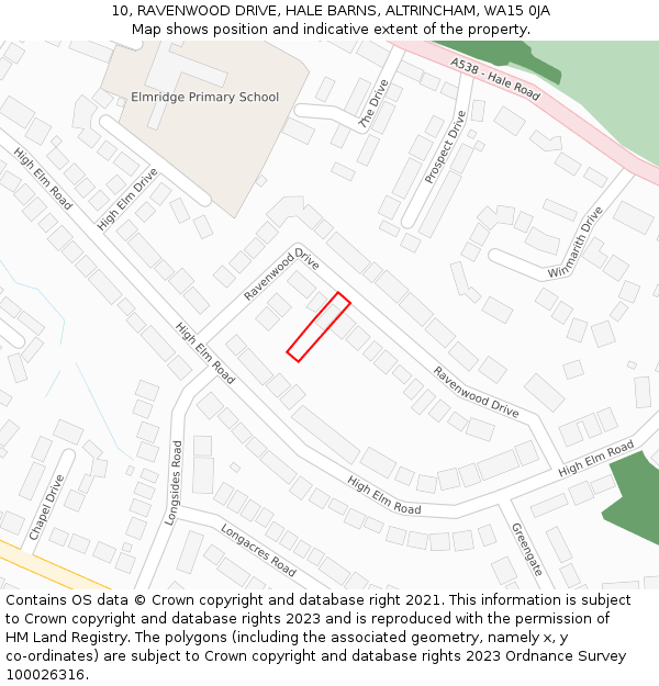 10, RAVENWOOD DRIVE, HALE BARNS, ALTRINCHAM, WA15 0JA: Location map and indicative extent of plot