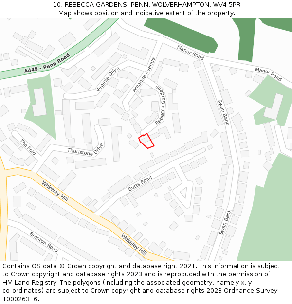10, REBECCA GARDENS, PENN, WOLVERHAMPTON, WV4 5PR: Location map and indicative extent of plot