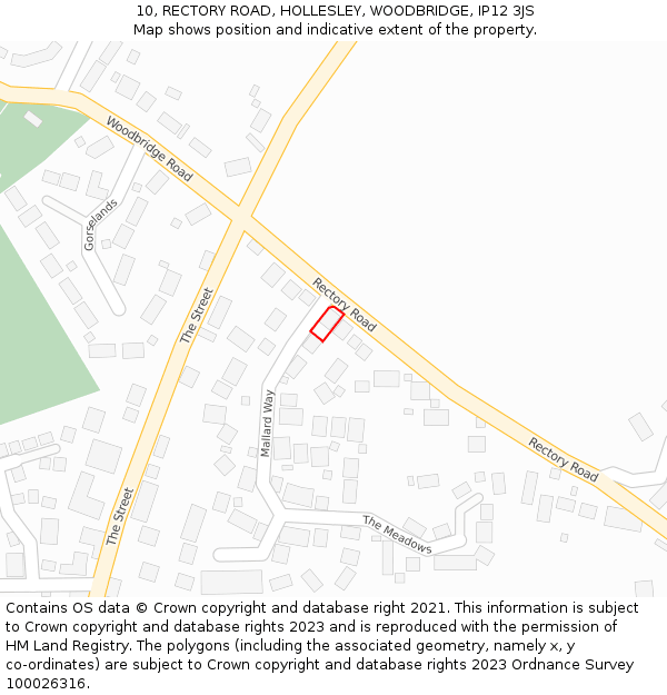 10, RECTORY ROAD, HOLLESLEY, WOODBRIDGE, IP12 3JS: Location map and indicative extent of plot