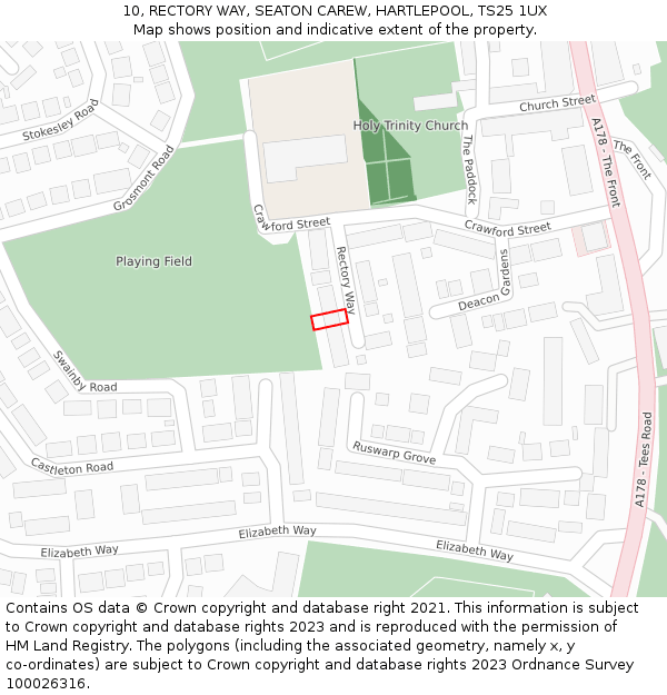 10, RECTORY WAY, SEATON CAREW, HARTLEPOOL, TS25 1UX: Location map and indicative extent of plot
