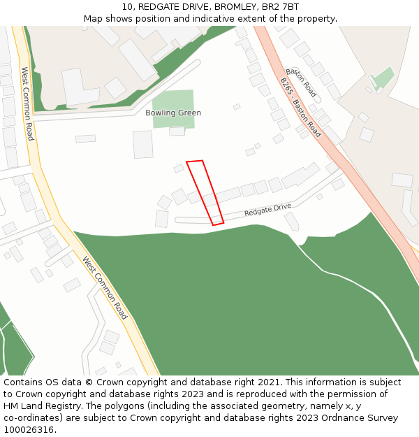 10, REDGATE DRIVE, BROMLEY, BR2 7BT: Location map and indicative extent of plot