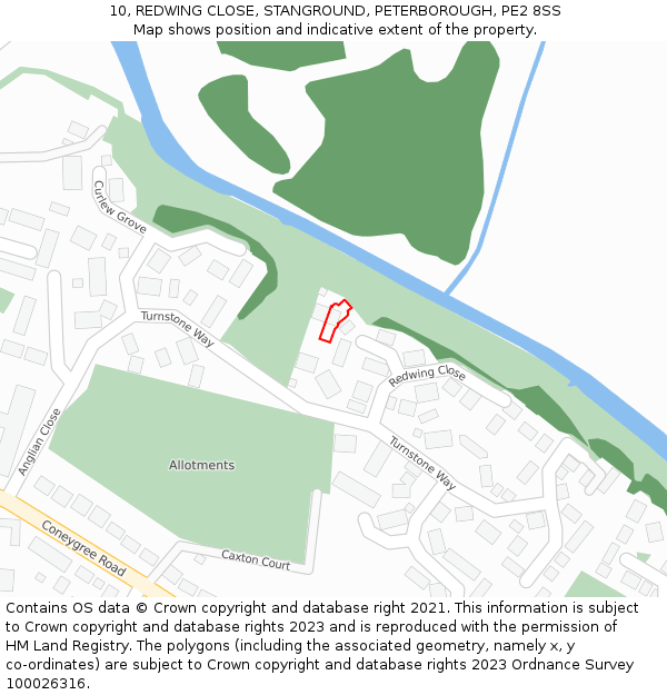 10, REDWING CLOSE, STANGROUND, PETERBOROUGH, PE2 8SS: Location map and indicative extent of plot