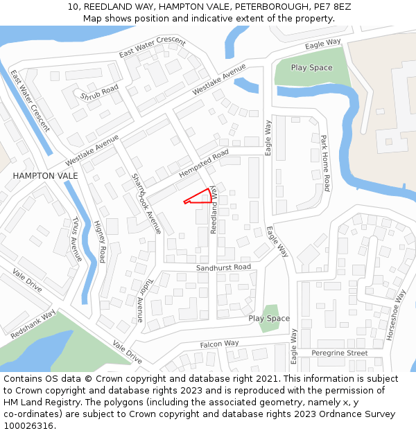 10, REEDLAND WAY, HAMPTON VALE, PETERBOROUGH, PE7 8EZ: Location map and indicative extent of plot