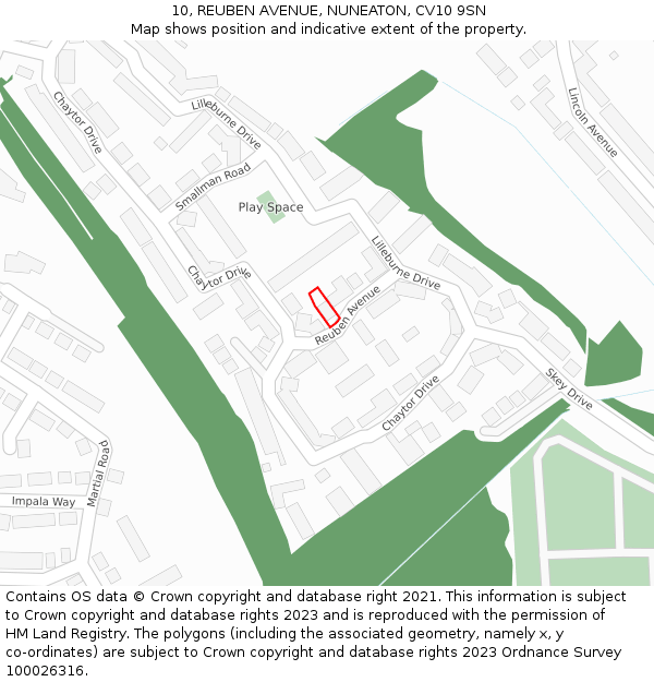 10, REUBEN AVENUE, NUNEATON, CV10 9SN: Location map and indicative extent of plot