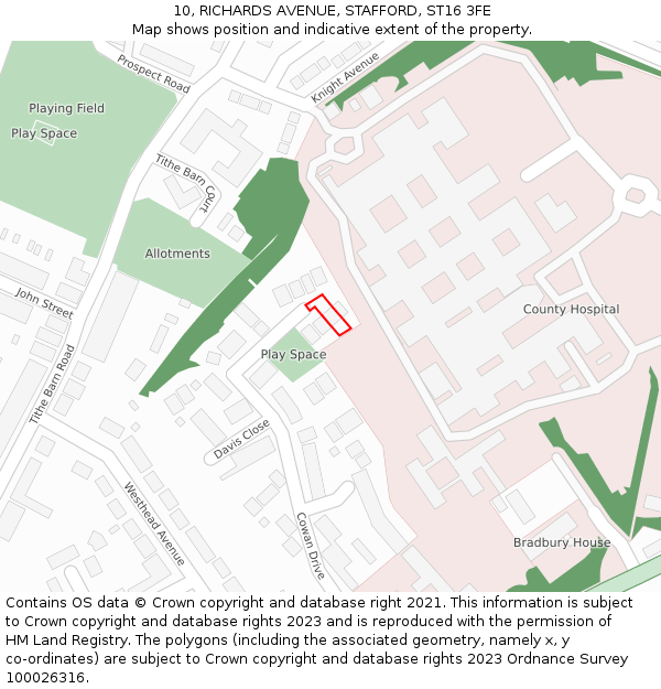 10, RICHARDS AVENUE, STAFFORD, ST16 3FE: Location map and indicative extent of plot