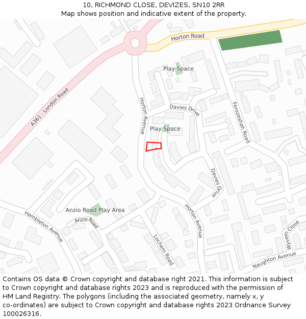 10, RICHMOND CLOSE, DEVIZES, SN10 2RR: Location map and indicative extent of plot