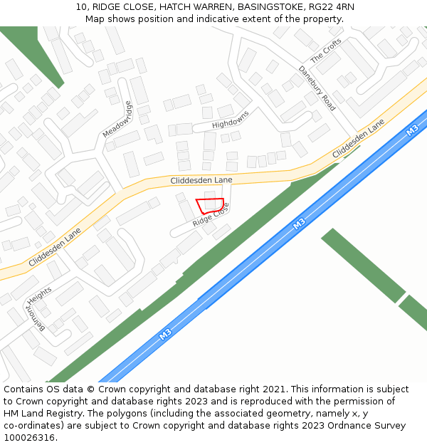 10, RIDGE CLOSE, HATCH WARREN, BASINGSTOKE, RG22 4RN: Location map and indicative extent of plot