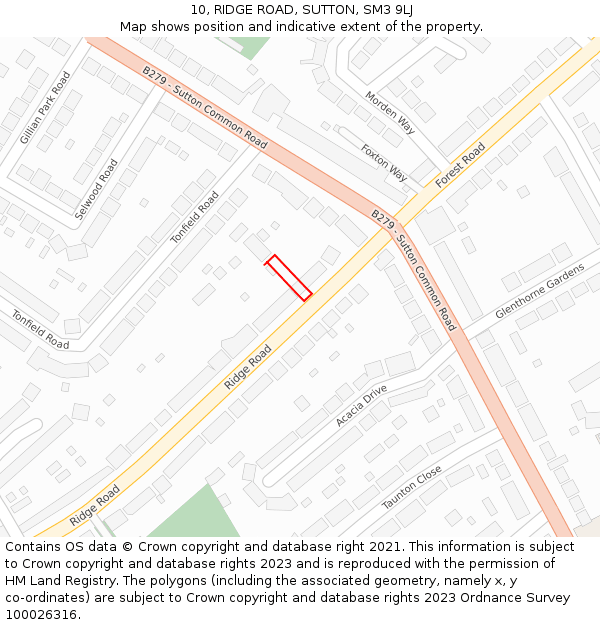 10, RIDGE ROAD, SUTTON, SM3 9LJ: Location map and indicative extent of plot