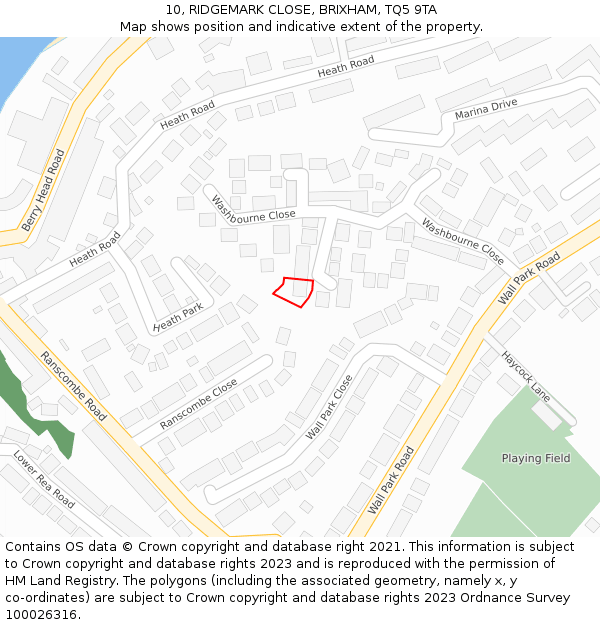 10, RIDGEMARK CLOSE, BRIXHAM, TQ5 9TA: Location map and indicative extent of plot