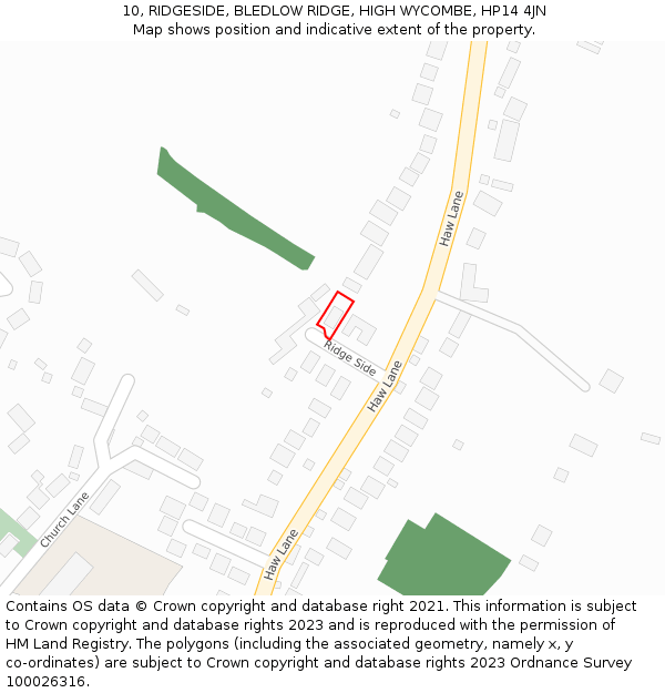 10, RIDGESIDE, BLEDLOW RIDGE, HIGH WYCOMBE, HP14 4JN: Location map and indicative extent of plot