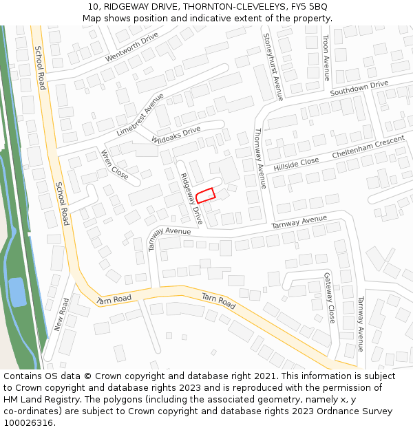 10, RIDGEWAY DRIVE, THORNTON-CLEVELEYS, FY5 5BQ: Location map and indicative extent of plot