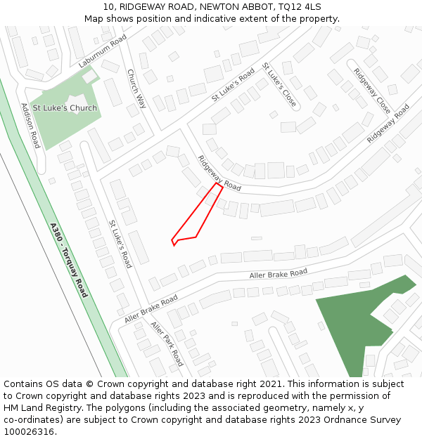 10, RIDGEWAY ROAD, NEWTON ABBOT, TQ12 4LS: Location map and indicative extent of plot