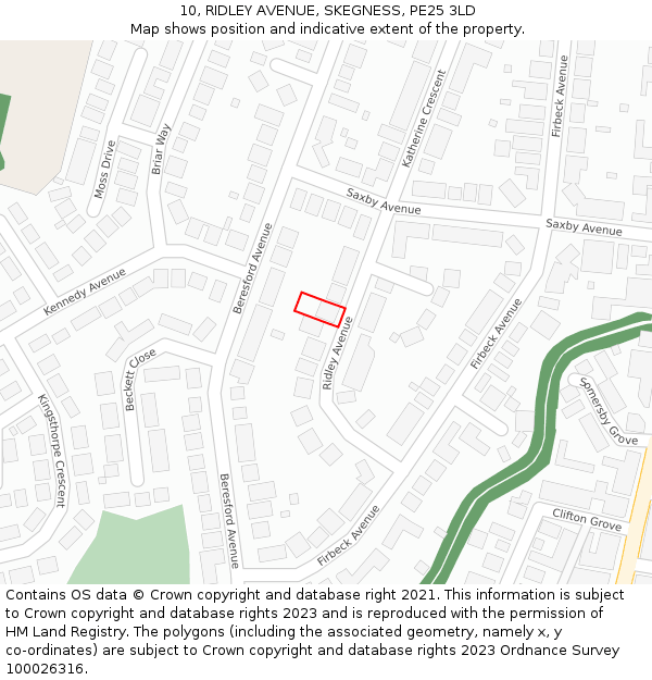 10, RIDLEY AVENUE, SKEGNESS, PE25 3LD: Location map and indicative extent of plot
