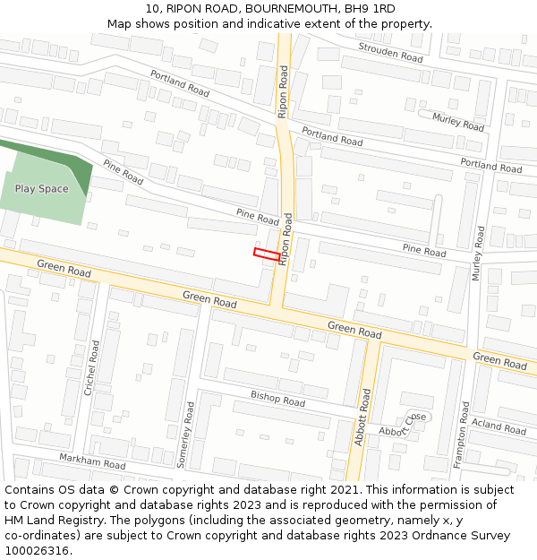 10, RIPON ROAD, BOURNEMOUTH, BH9 1RD: Location map and indicative extent of plot