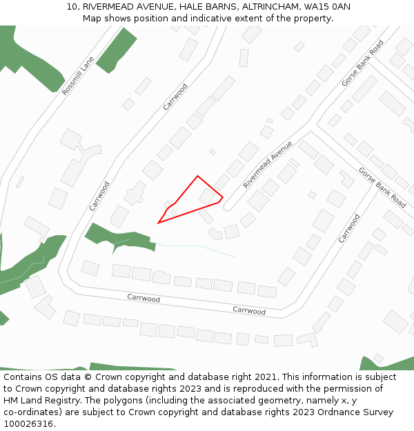 10, RIVERMEAD AVENUE, HALE BARNS, ALTRINCHAM, WA15 0AN: Location map and indicative extent of plot