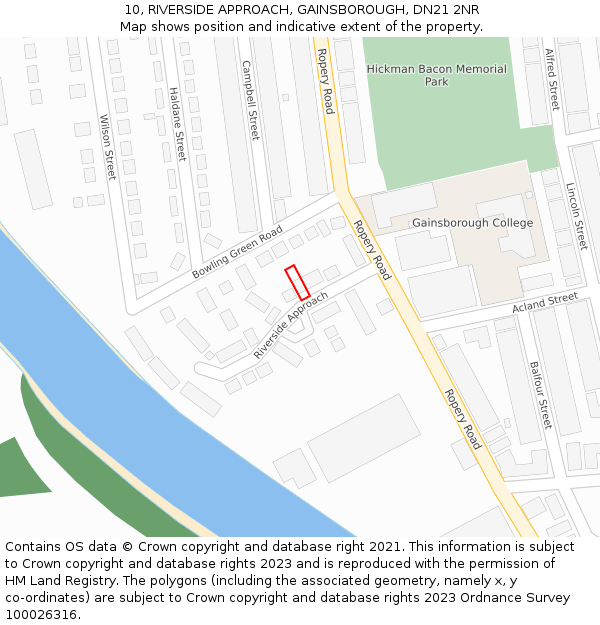 10, RIVERSIDE APPROACH, GAINSBOROUGH, DN21 2NR: Location map and indicative extent of plot