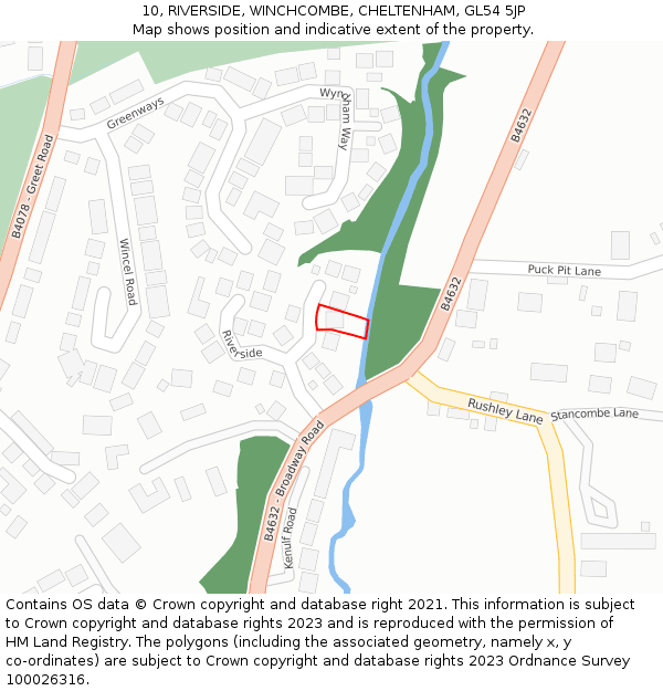 10, RIVERSIDE, WINCHCOMBE, CHELTENHAM, GL54 5JP: Location map and indicative extent of plot