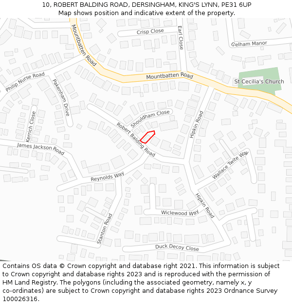 10, ROBERT BALDING ROAD, DERSINGHAM, KING'S LYNN, PE31 6UP: Location map and indicative extent of plot