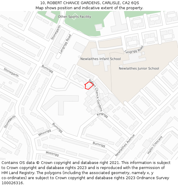 10, ROBERT CHANCE GARDENS, CARLISLE, CA2 6QS: Location map and indicative extent of plot