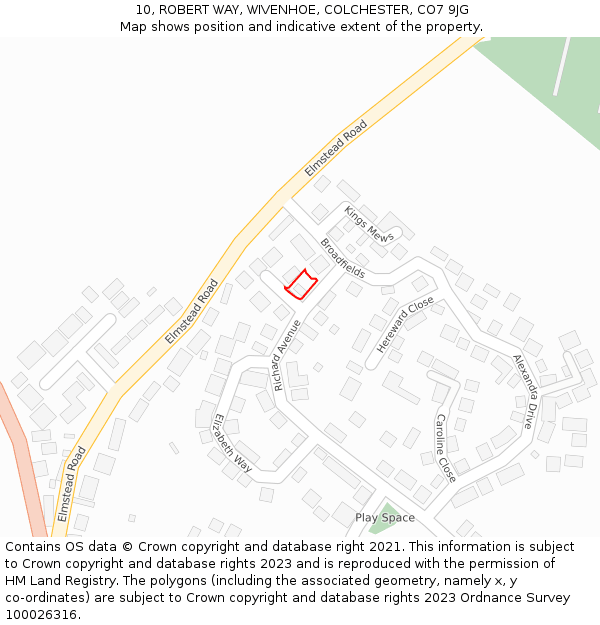 10, ROBERT WAY, WIVENHOE, COLCHESTER, CO7 9JG: Location map and indicative extent of plot