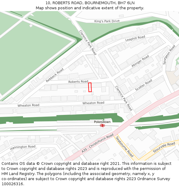 10, ROBERTS ROAD, BOURNEMOUTH, BH7 6LN: Location map and indicative extent of plot