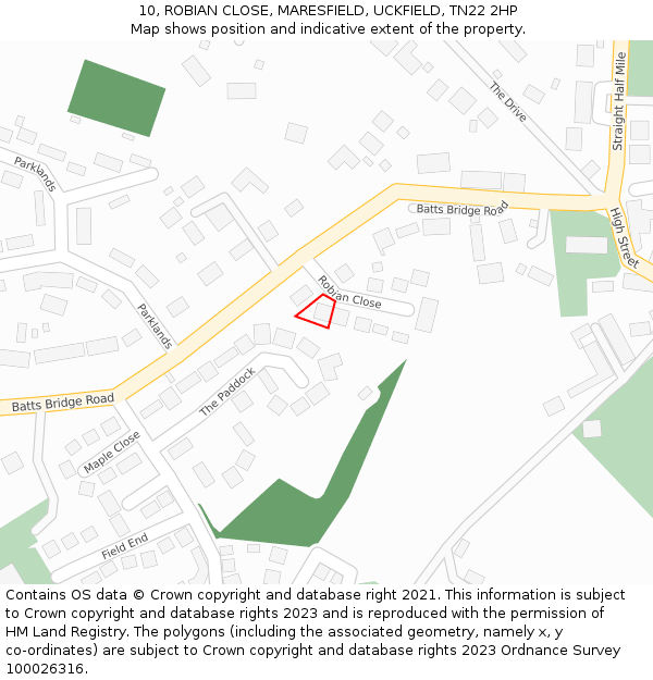 10, ROBIAN CLOSE, MARESFIELD, UCKFIELD, TN22 2HP: Location map and indicative extent of plot