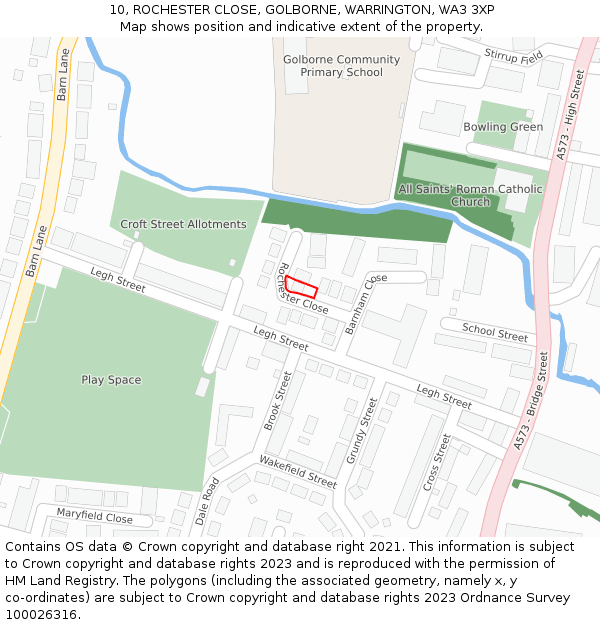 10, ROCHESTER CLOSE, GOLBORNE, WARRINGTON, WA3 3XP: Location map and indicative extent of plot