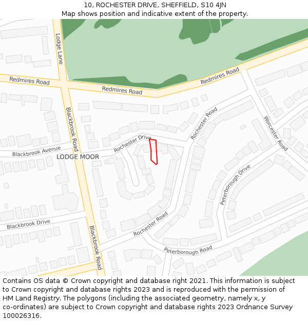 10, ROCHESTER DRIVE, SHEFFIELD, S10 4JN: Location map and indicative extent of plot