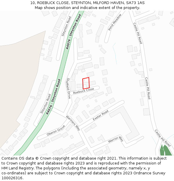 10, ROEBUCK CLOSE, STEYNTON, MILFORD HAVEN, SA73 1AS: Location map and indicative extent of plot