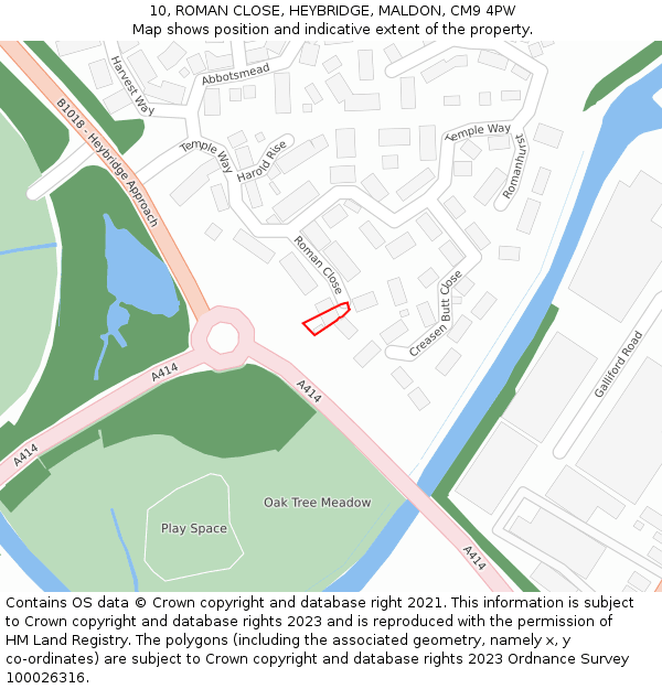 10, ROMAN CLOSE, HEYBRIDGE, MALDON, CM9 4PW: Location map and indicative extent of plot