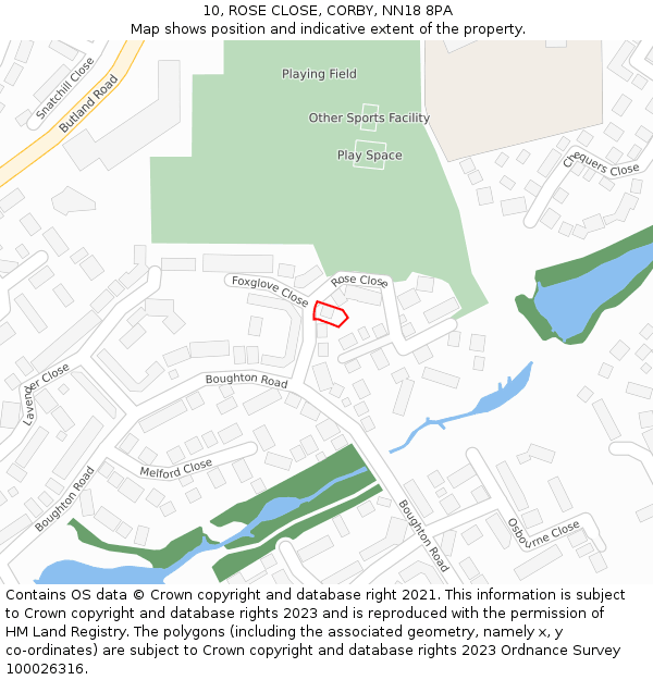 10, ROSE CLOSE, CORBY, NN18 8PA: Location map and indicative extent of plot