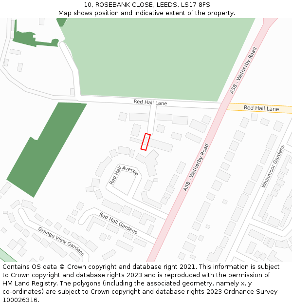 10, ROSEBANK CLOSE, LEEDS, LS17 8FS: Location map and indicative extent of plot